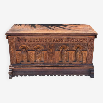 Richly carved solid oak chest from the 17th century