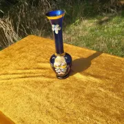 Vintage Bohemian Cobalt Blue Glass Bud Vase | 24K Gold Gilt & Hand-Painted