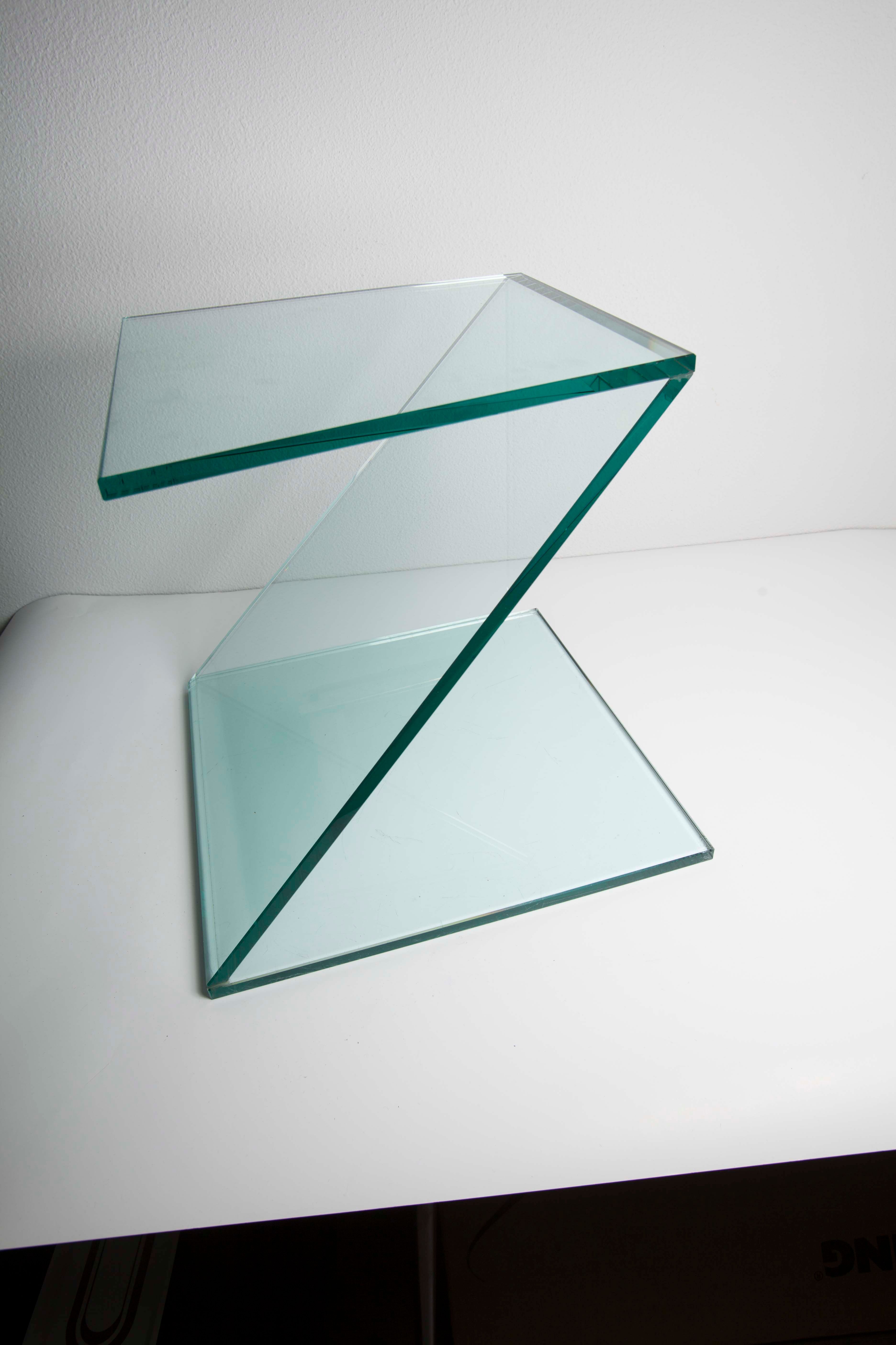 Z-shaped tempered glass side table