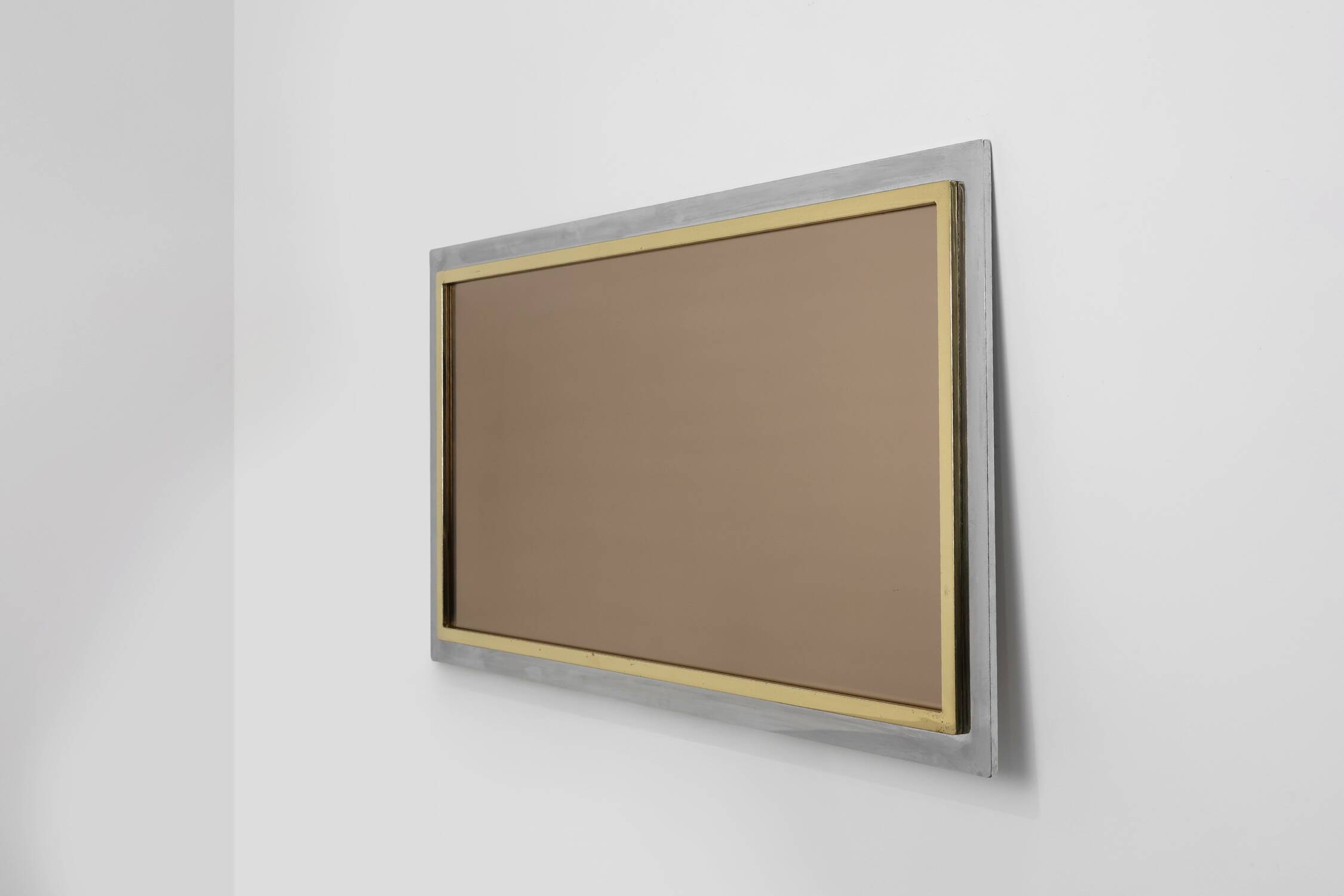 Large Mid-Century Belgo Chrome Mirror in Metal and Fumé Glass, Belgium 1980