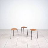 Stackable 3-legged stools in teak / metal