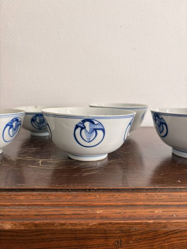 Lot Bol Riz Thé Bleu Blanc Porcelaine Chine Bleu Cobalt Dragons Impériaux