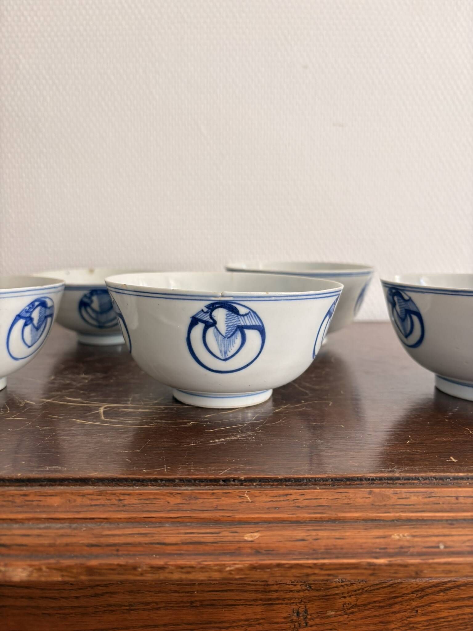 Lot of Blue White Porcelain Rice Tea from China with Cobalt Blue Imperial Dragons