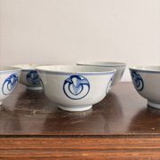 Lot of Blue White Porcelain Rice Tea from China with Cobalt Blue Imperial Dragons
