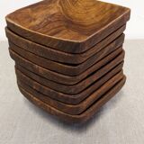Set of 8 Scandinavian olive wood ramekins, France circa 1960.