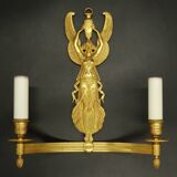 Large pair of Empire style winged caryatid sconces - gilded bronze