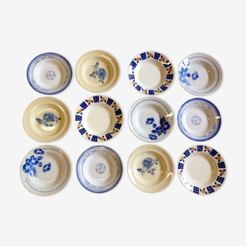 12 old earthenware mismatched plates