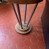 Small wooden and chrome pedestal table from the 1930s with a glass