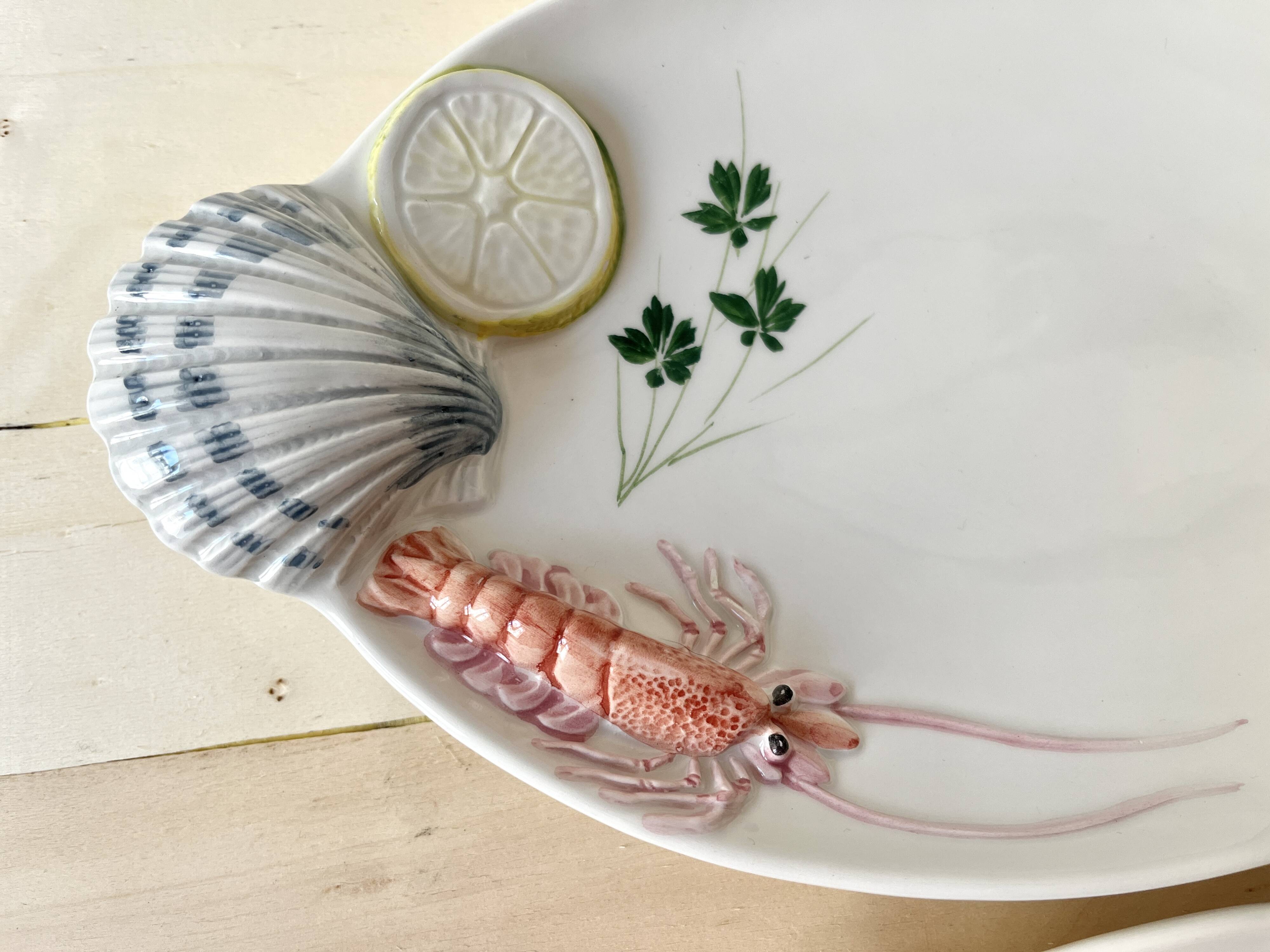 Vintage Italian majolica plates, seafood plates.
