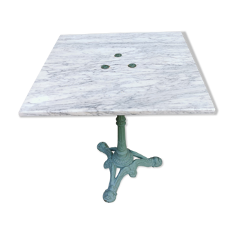 Beautiful early 20th century square bistro table cast iron and carrara marble