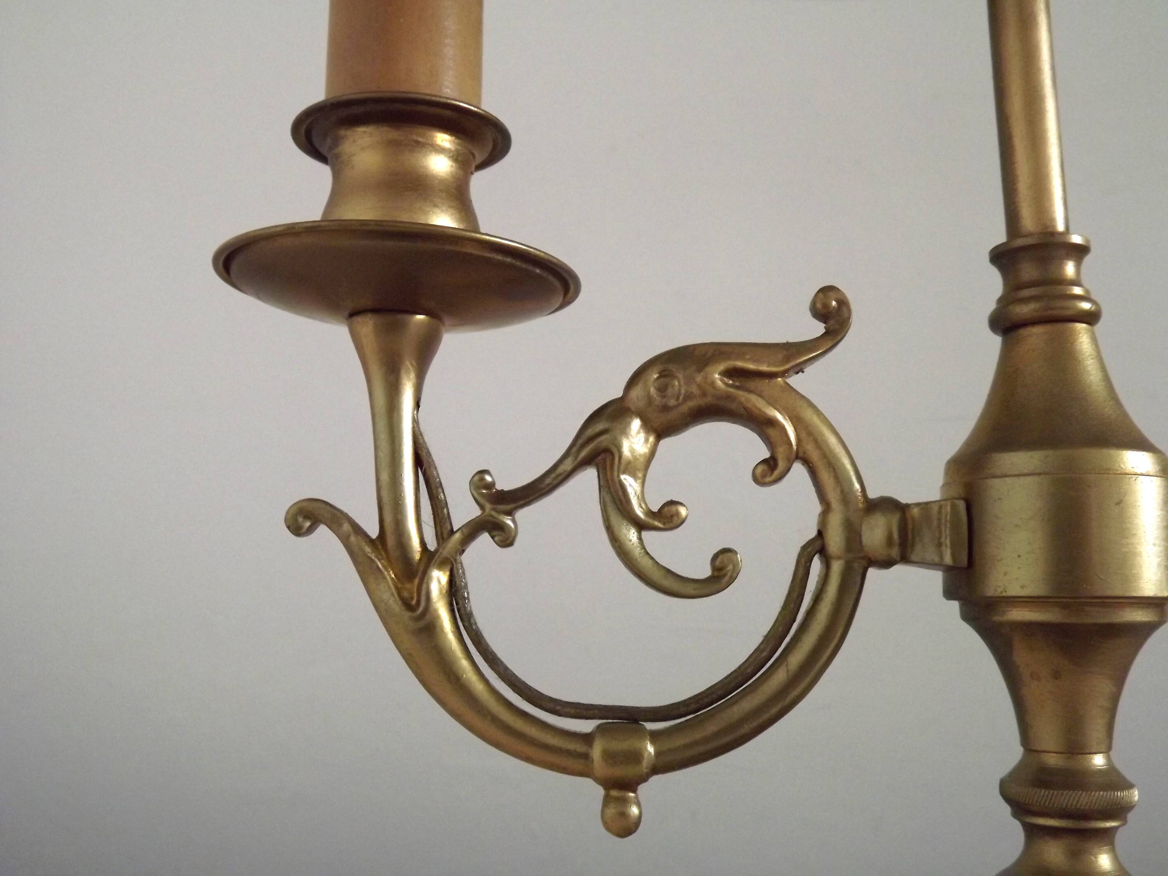 Lampe bouillotte à 2 lumières en laiton de l'Empire français, design floral peint à la main