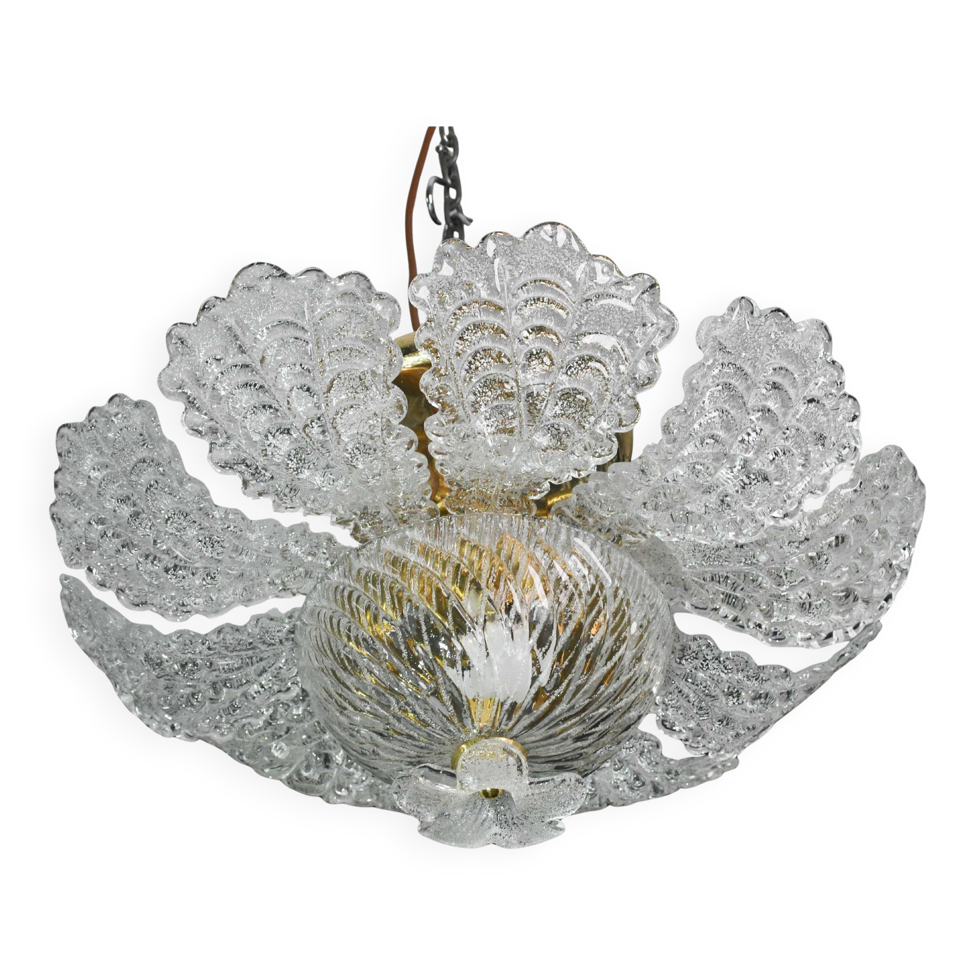 Charming transparent Murano glass leaf ceiling light or chandelier, 1970s