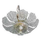 Charmante suspension ou lustre en verre de Murano transparent en forme de feuille, années 1970.