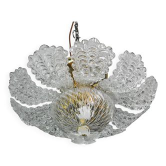 Charming transparent Murano glass leaf ceiling light or chandelier, 1970s