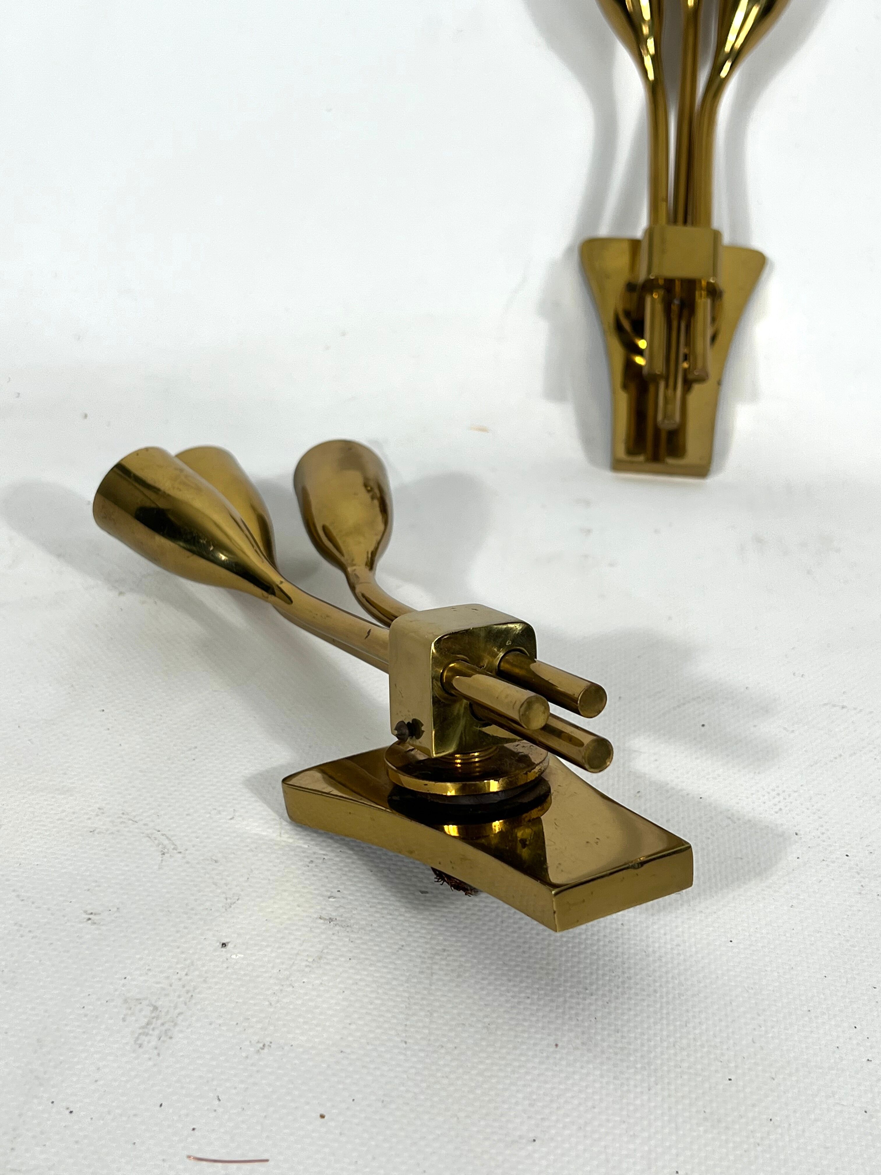 Lumi Milano, Mid-Century Modern pair of Italian brass sconces from 60s