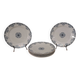 6 Flat plates in blue/green iron clay model “Mignon”, H & Cie Sarreguemines