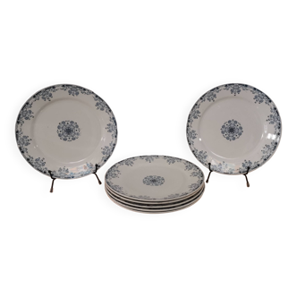 6 Flat plates in blue/green iron clay model “Mignon”, H & Cie Sarreguemines