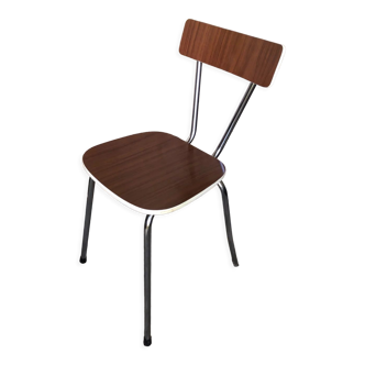 Kitchen chair in imitation wood formica with chrome base 70s vintage #a034