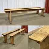 Pair of farmhouse table benches in poplar from the early 20th century.