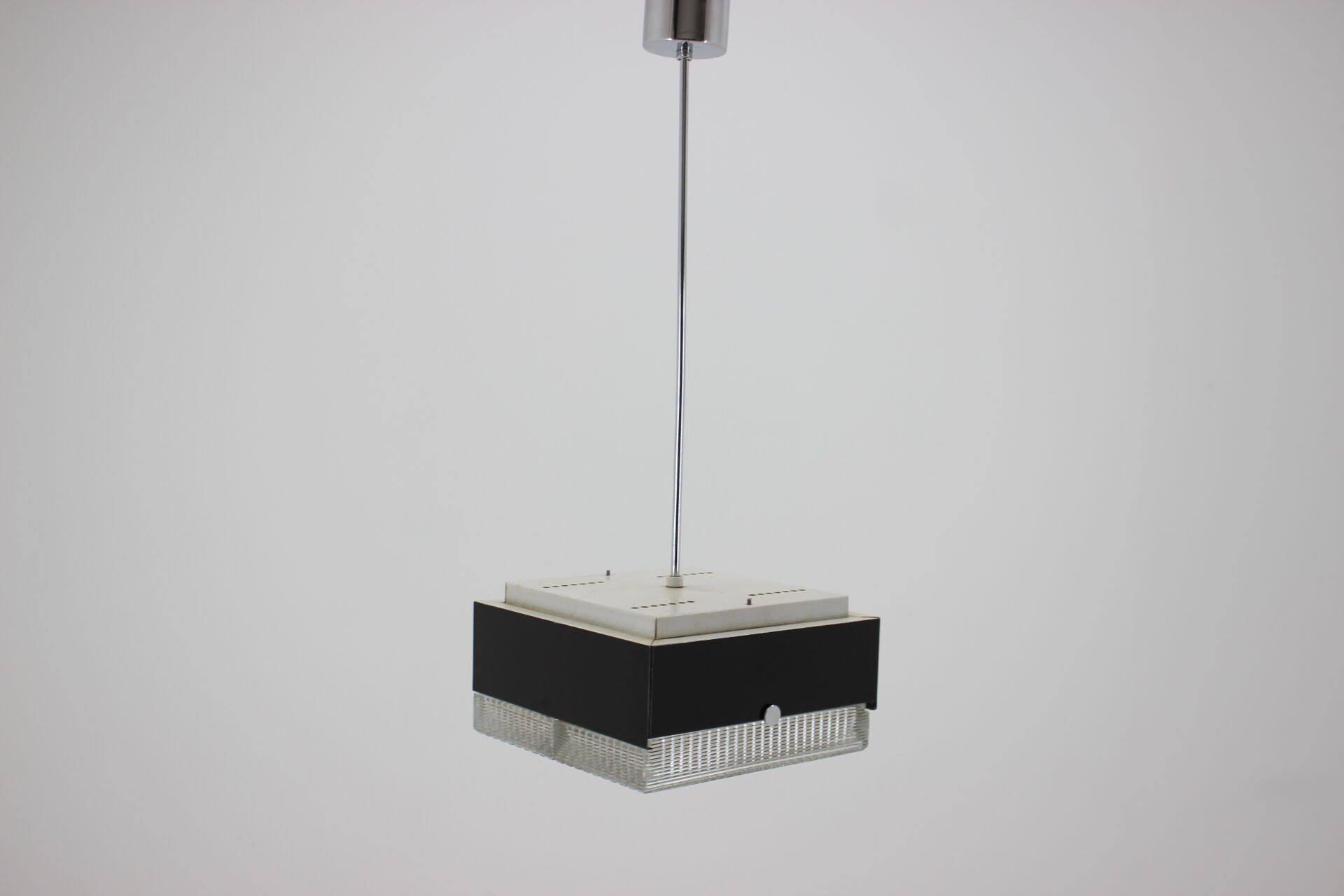 1970s Minimalist Black and Glass Pendant Light, Czechoslovakia