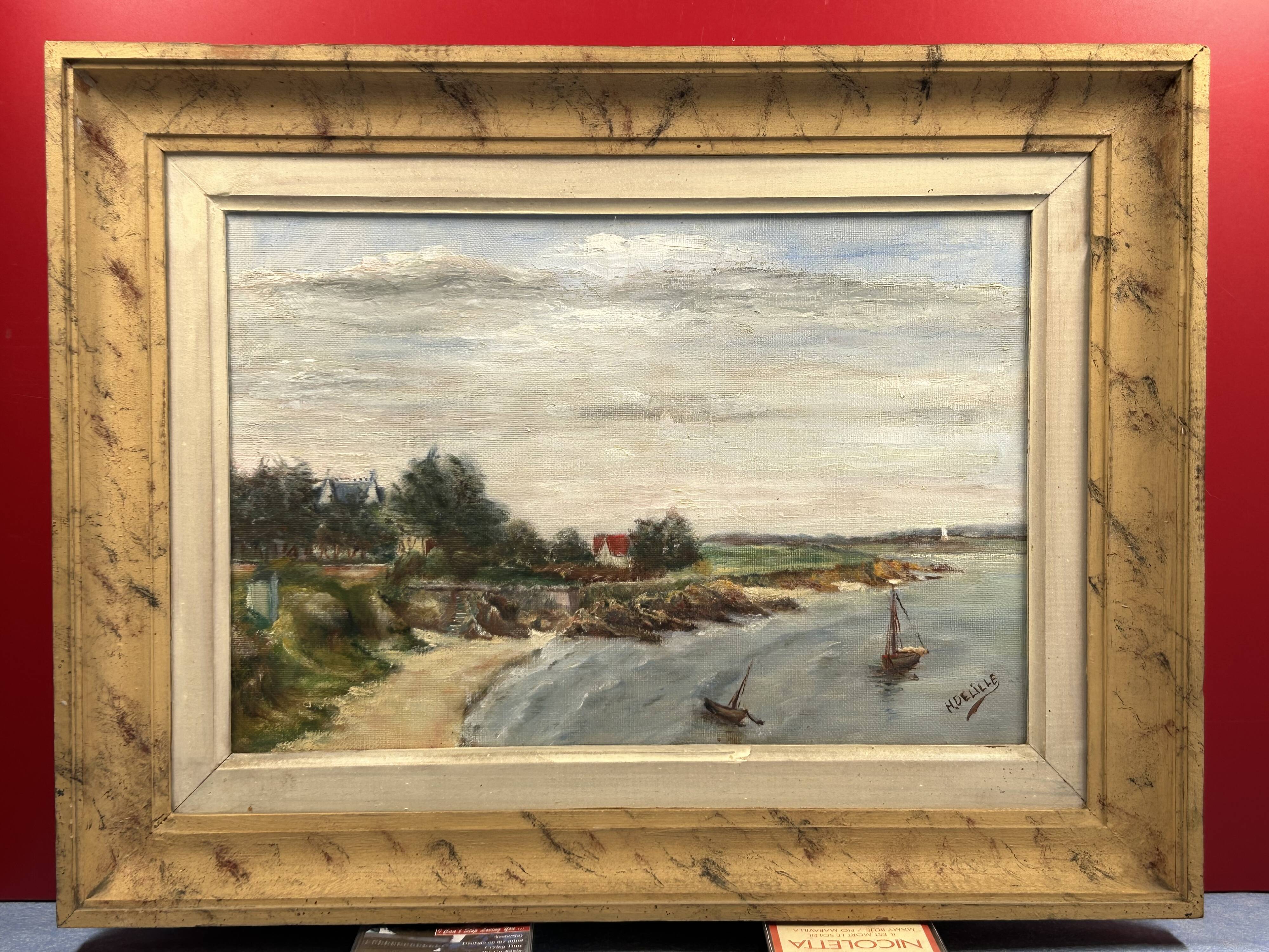 Oil on canvas Kervoyal beach Damgan, Morbihan - H. Delille