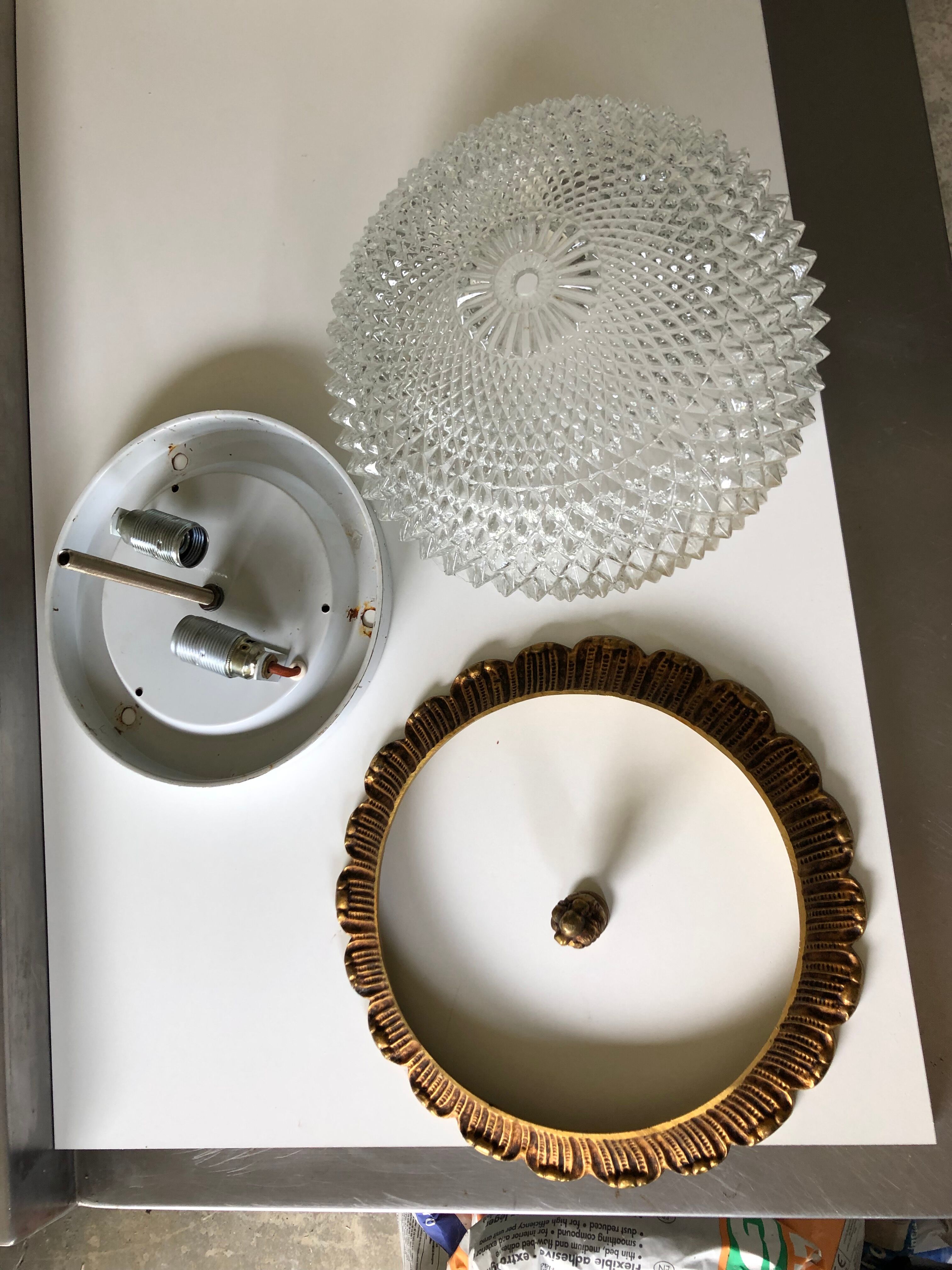 Ceiling lamp gilded brass and glass