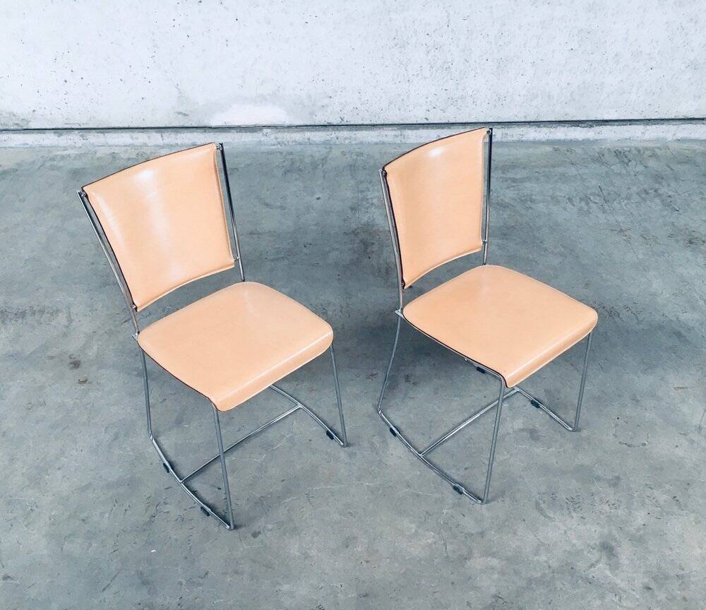Set of Postmodern Italian Design Leather Dining Chairs by Segis, 1990s