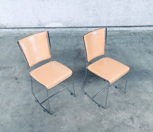 Set of Postmodern Italian Design Leather Dining Chair Set by Segis, 1990s