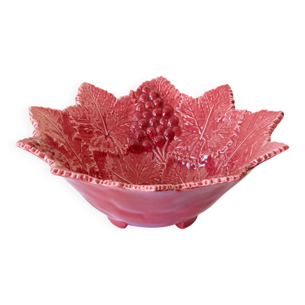 Coupe centre de table en barbotine feuilles de vigne framboise