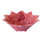 Vine leaf raspberry majolica centrepiece bowl