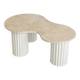Table basse "poire" travertin et bois cannelé | chêne blanc | 3 pieds