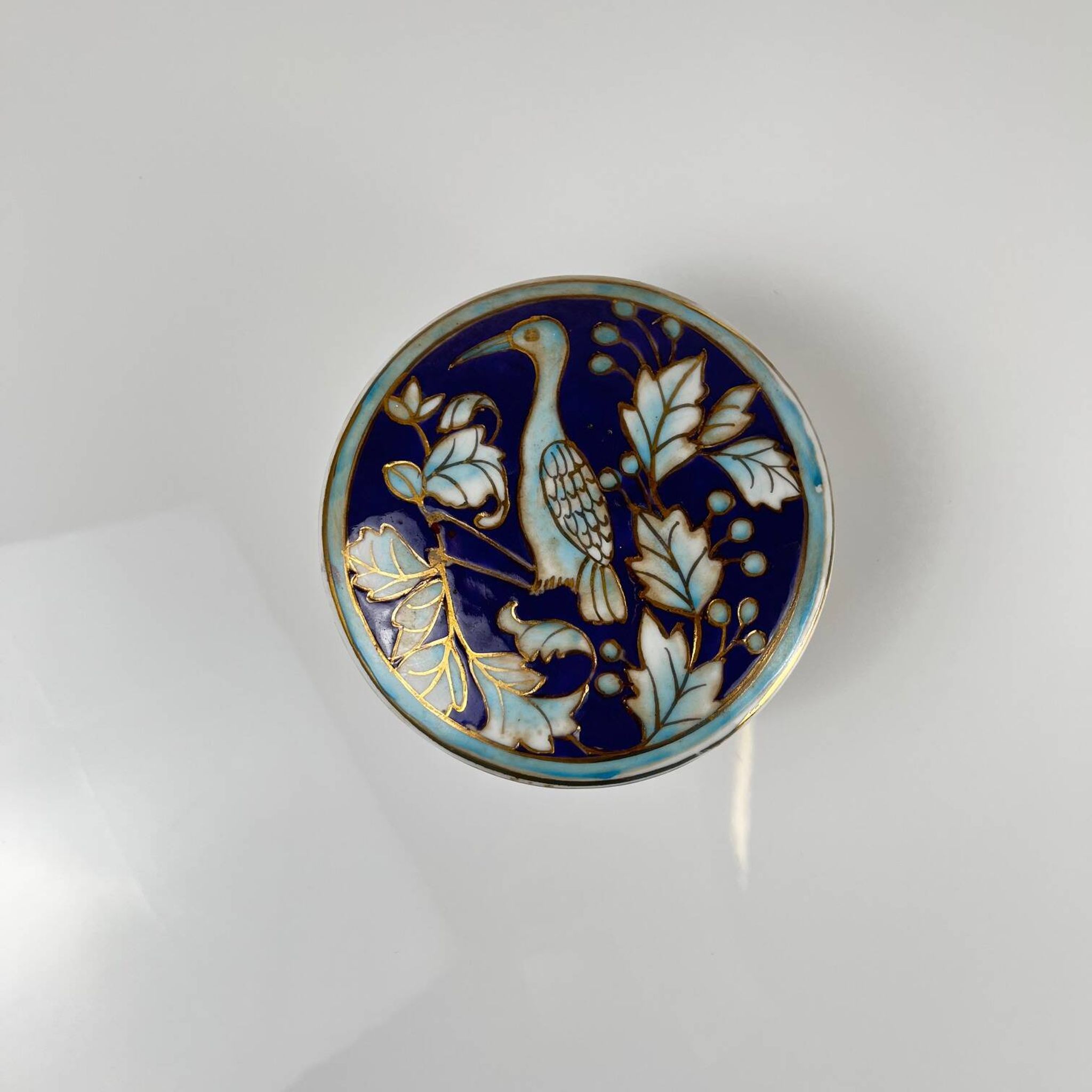 Chinese blue porcelain box with bird and flower motif