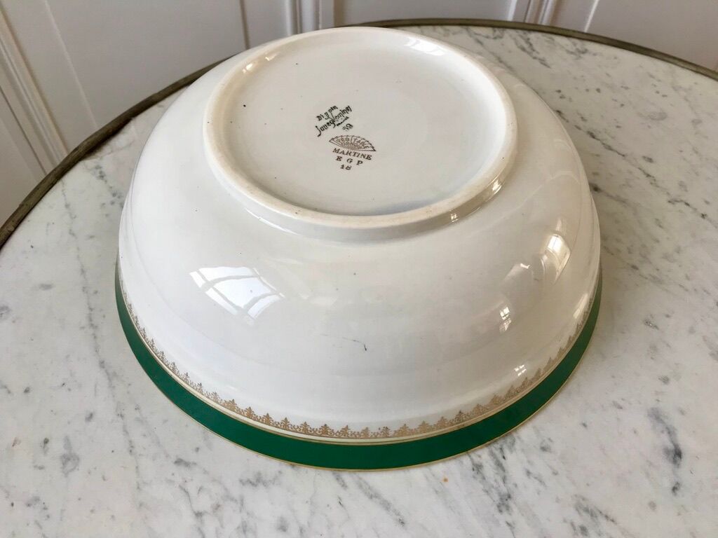 salad bowl Digoin Sarreguemines model "Martine" green and golden 50s
