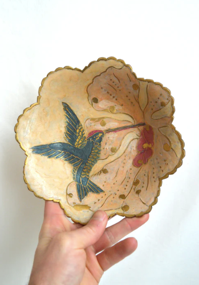 Brass hummingbird cup