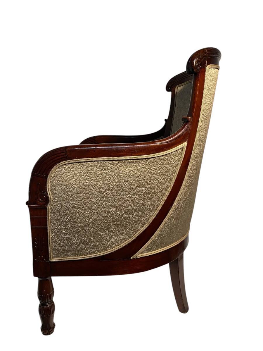 Mahogany bergère chair, stamped, Empire period