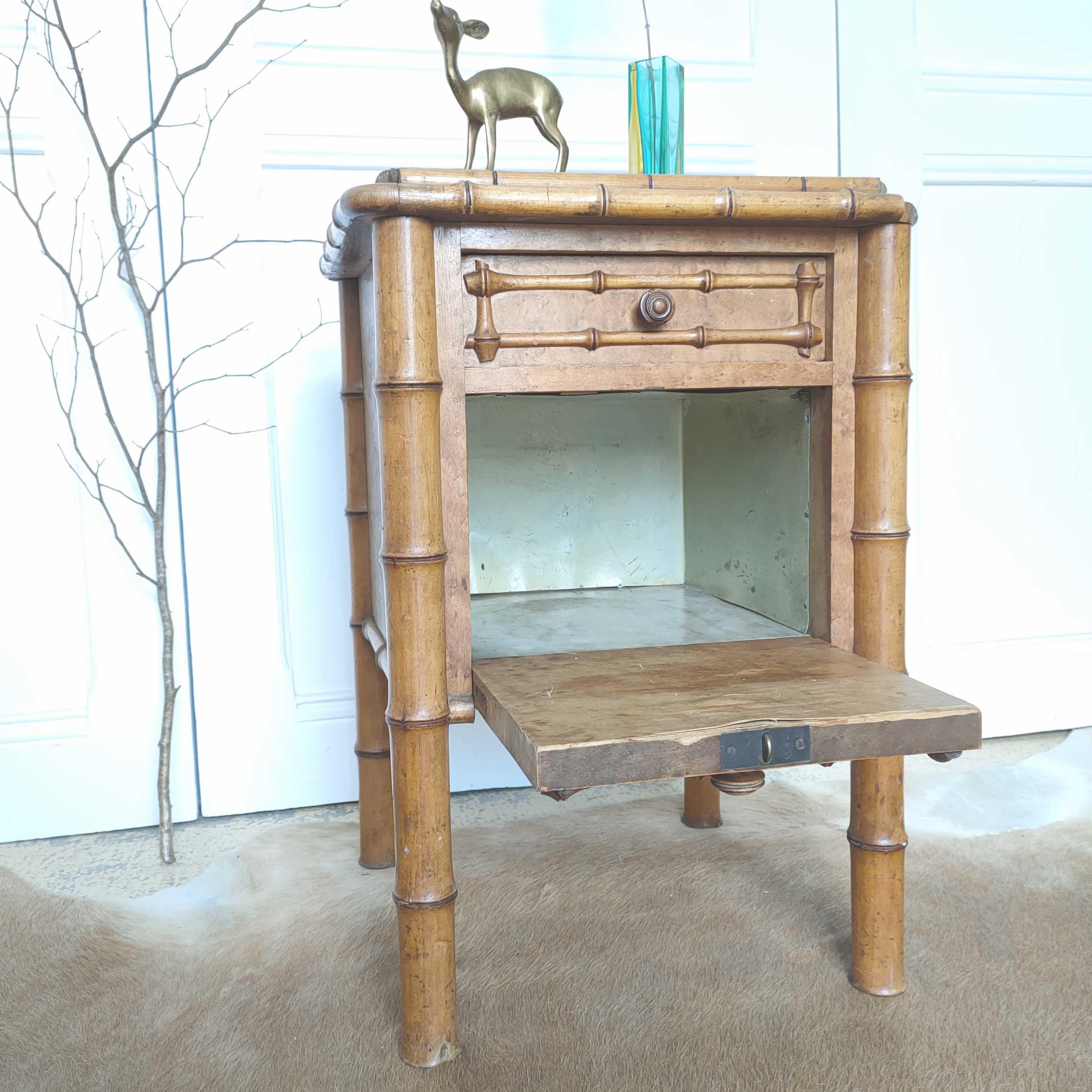 Faux bamboo wood bedside table