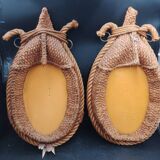 Pair of large oval rope and leather mirrors, very good condition, 1950s