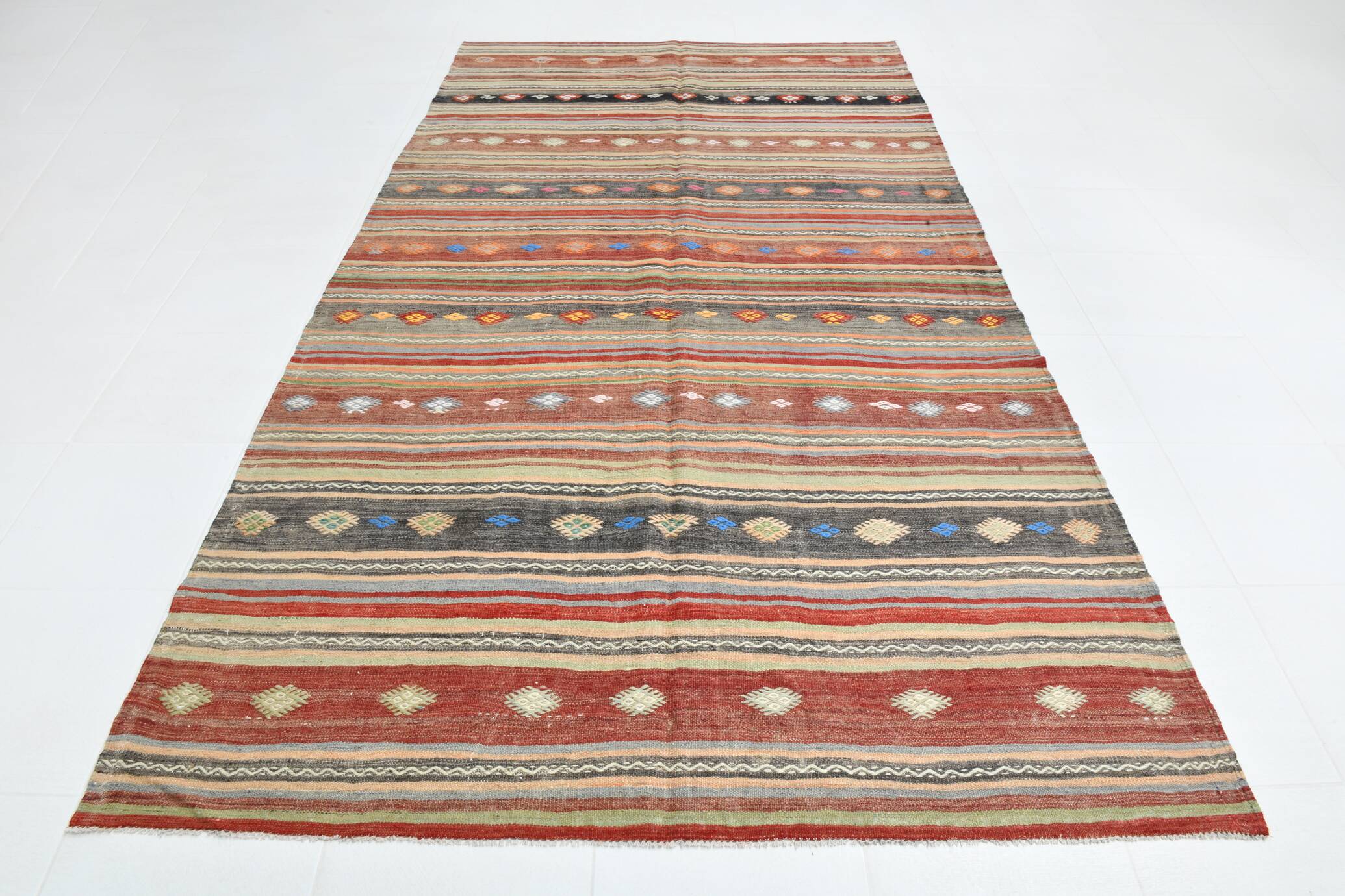 Brick Red Color Kilim Rug, 184x334Cm Living Room Rug,