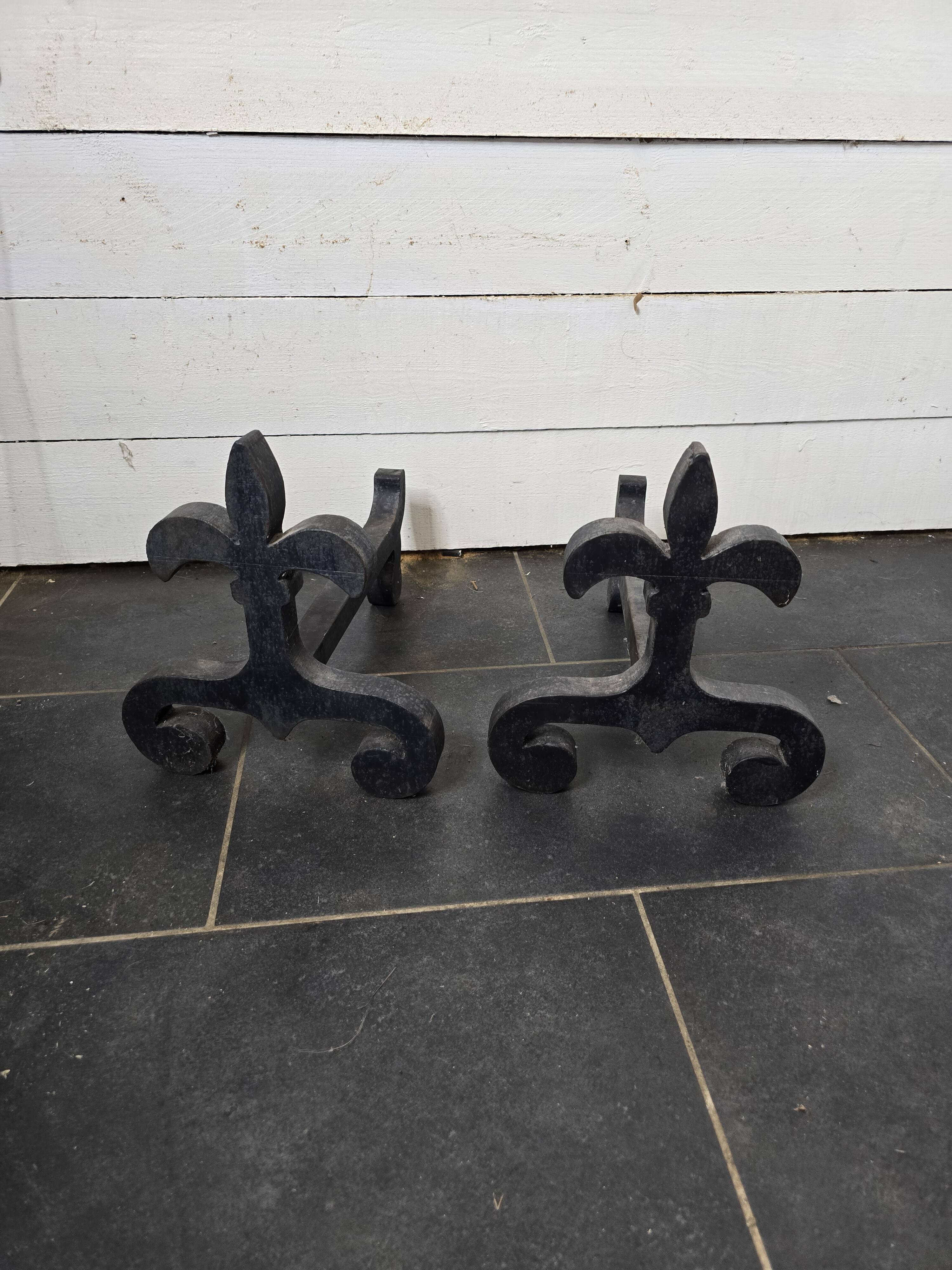 Pair of wrought iron andirons
