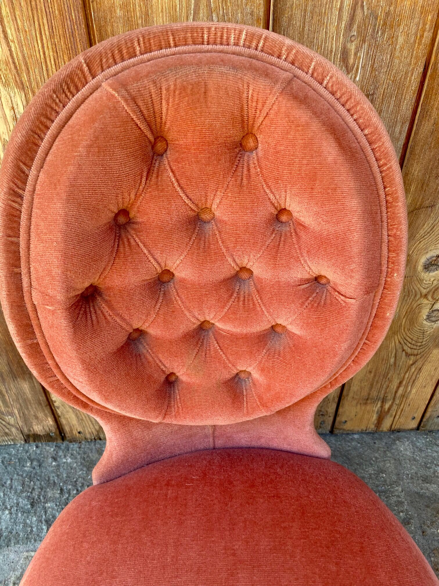 Velvet armchair salmon color upholstered - Napoleon III style