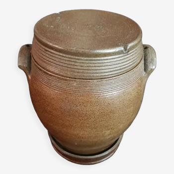Pot en grès complet de sa soucoupe, années 80