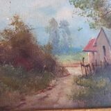 Tableau ancien à l'huile ,  inspiré de l' école de  Barbizon