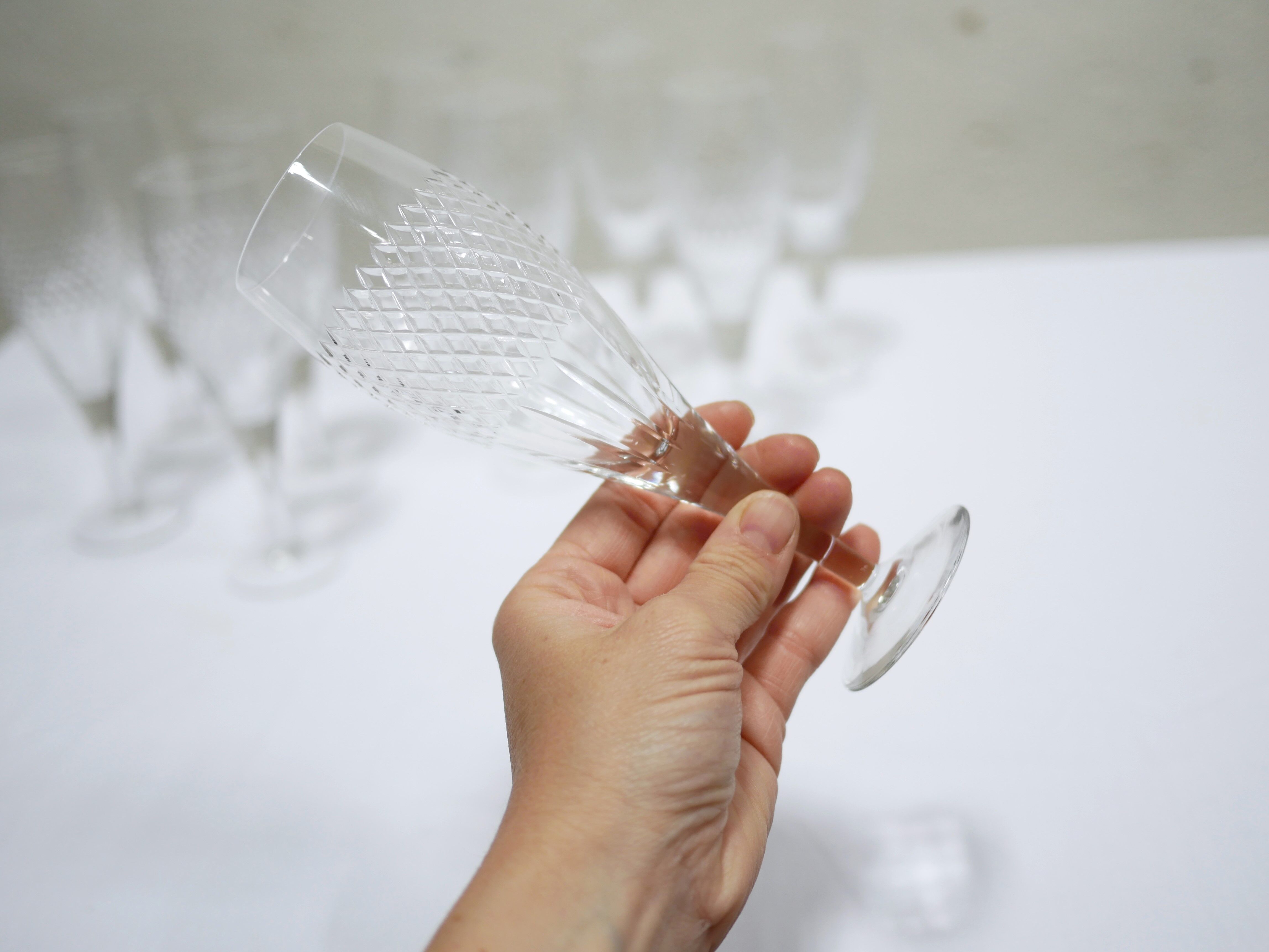 Series of 10 vintage crystal champagne flutes