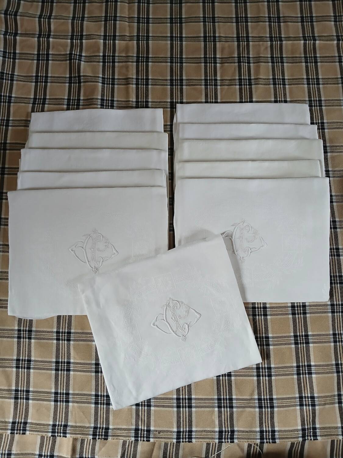 11 antique linen napkins