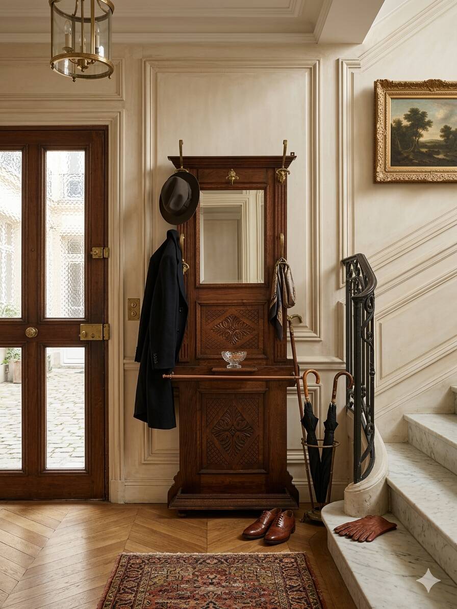 Antique coat rack in solid oak