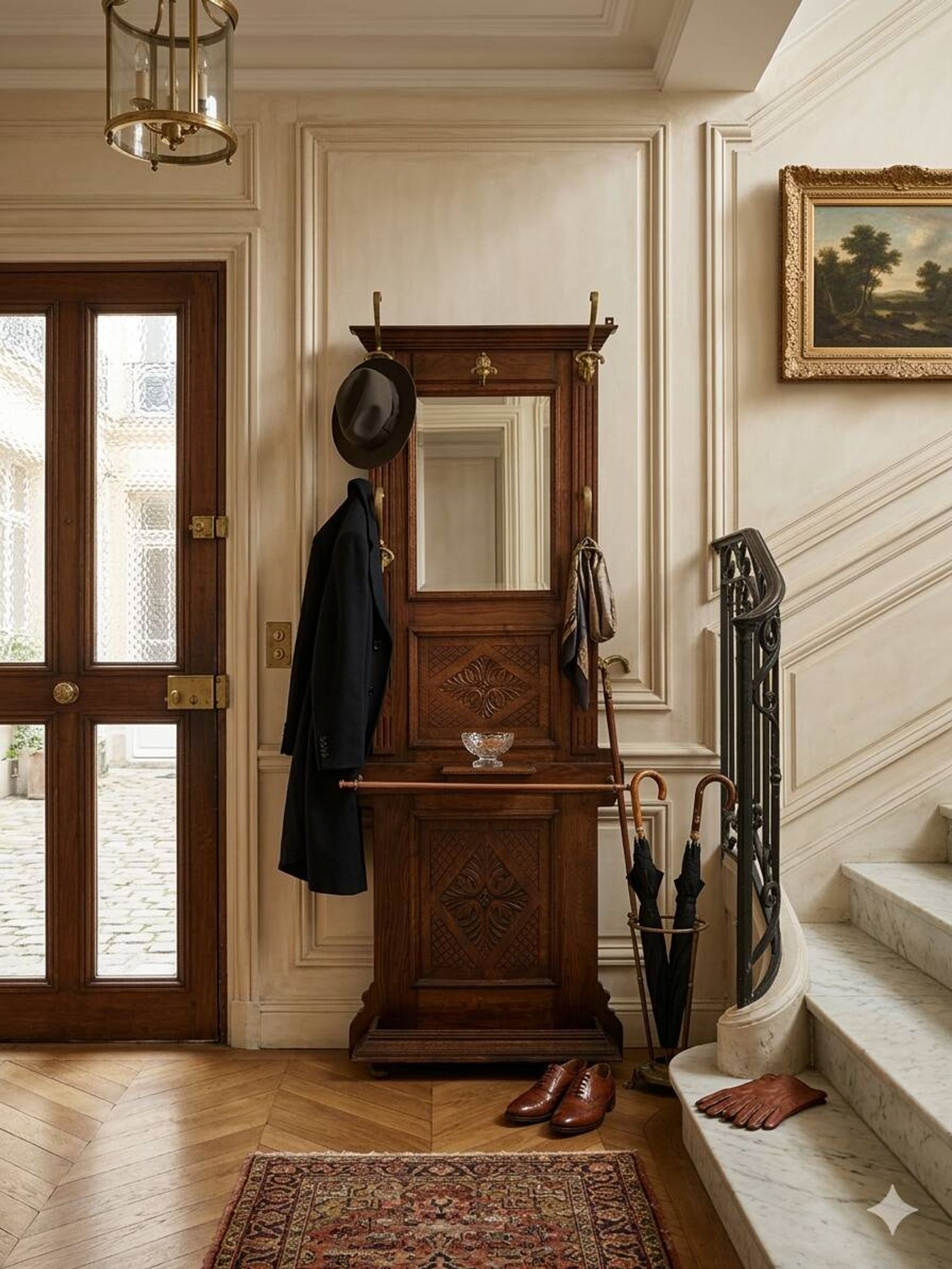 Antique coat rack in solid oak