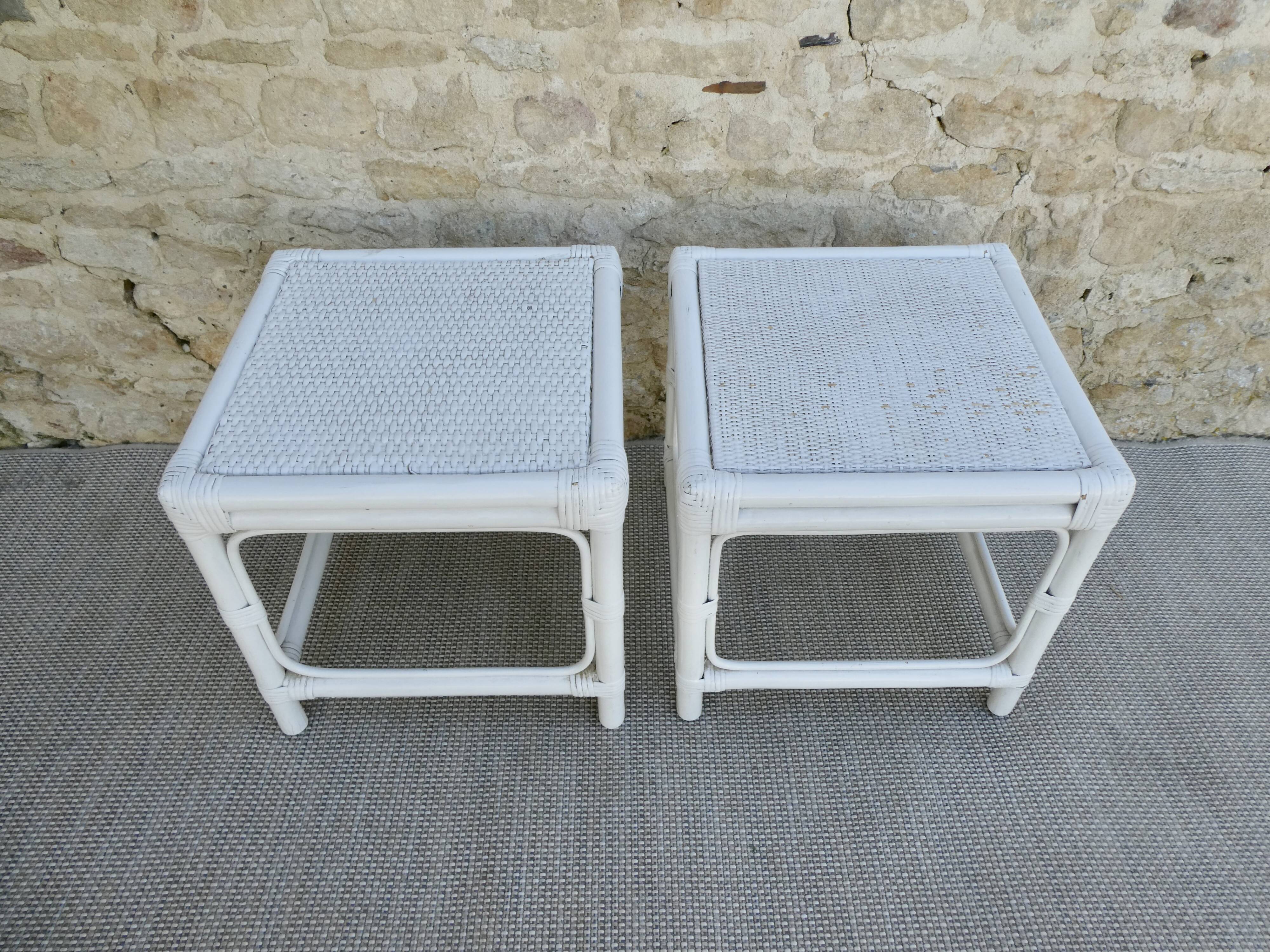 Pair of bedside or rattan sofa tips, 70s-80s