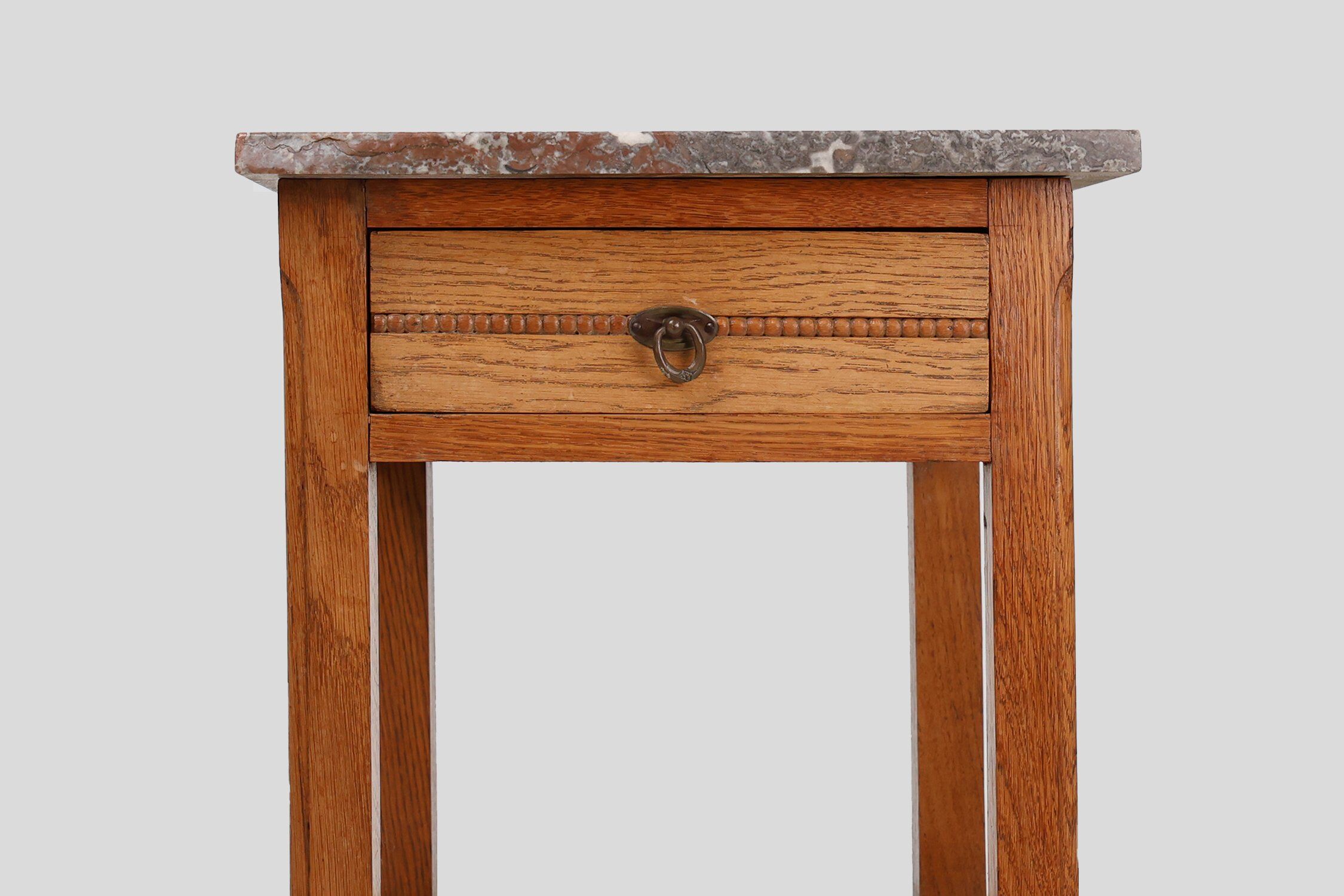 French Art Deco Nightstand in Oak with Pink Marble Top, 1930s