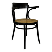 Chaise de bureau mod 233 en bois cintré noire avec assise en rotin par Thonet, années 1930
