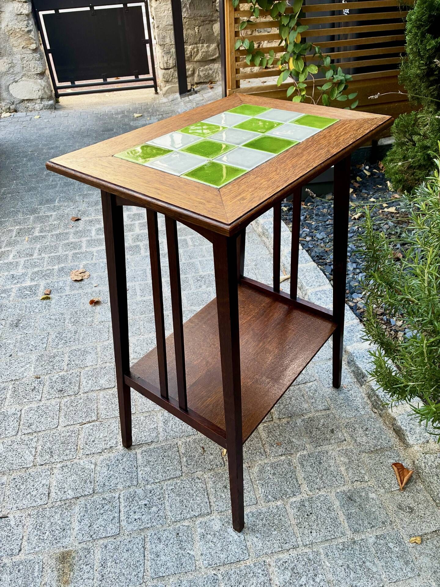 Art Nouveau side table 1910 with double tops in dark oak.